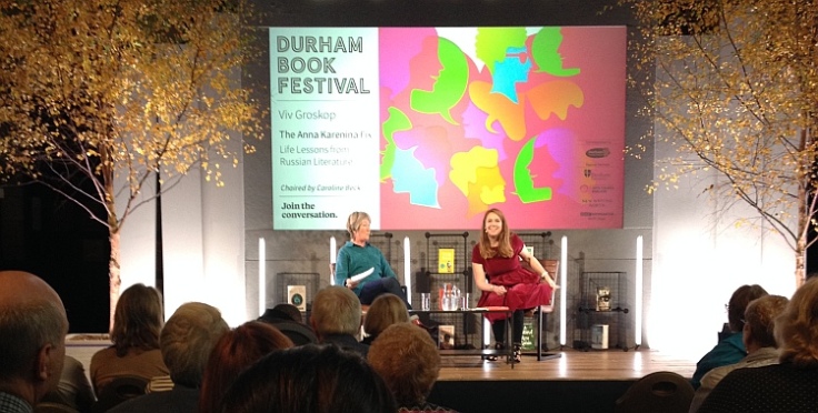 Viv Groskop and Caroline Beck on stage at Durham Book Festival 2017
